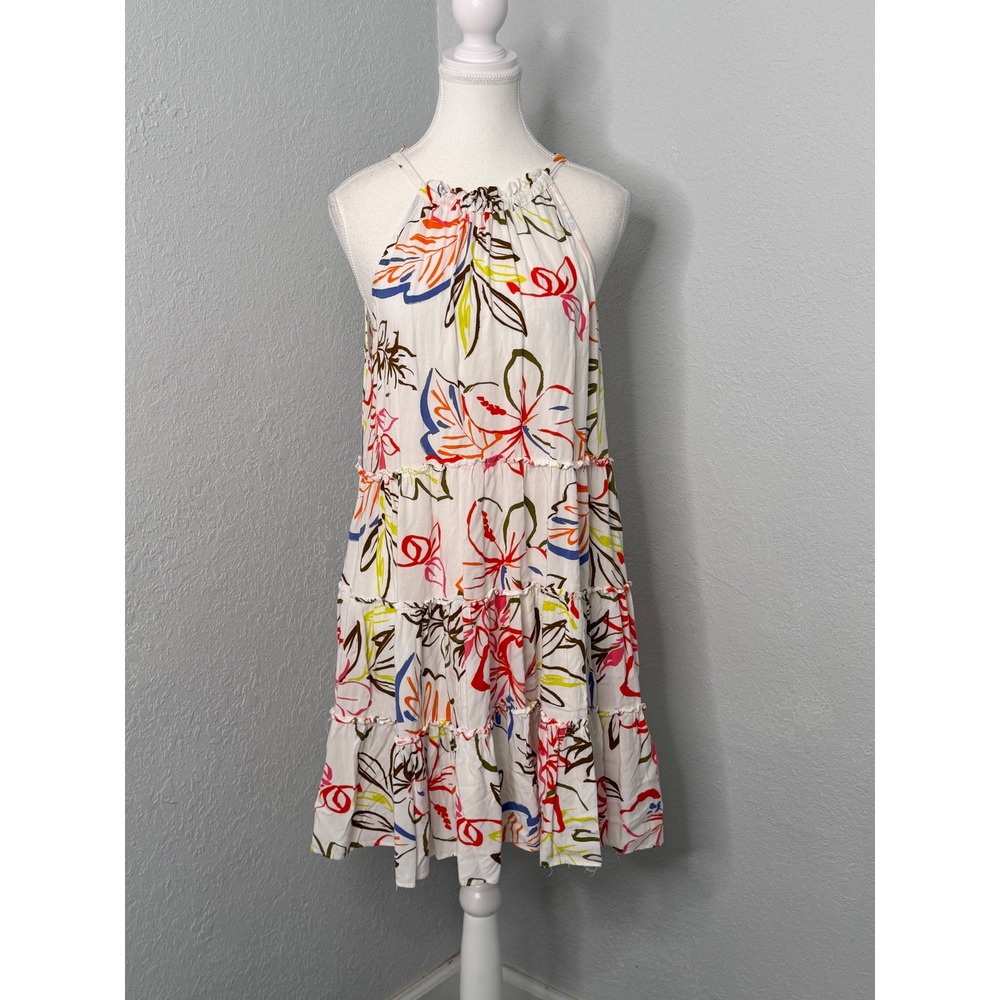CeCe‎ Womens Floral Halter Tiered Babydoll Dress White Multicolor Size M